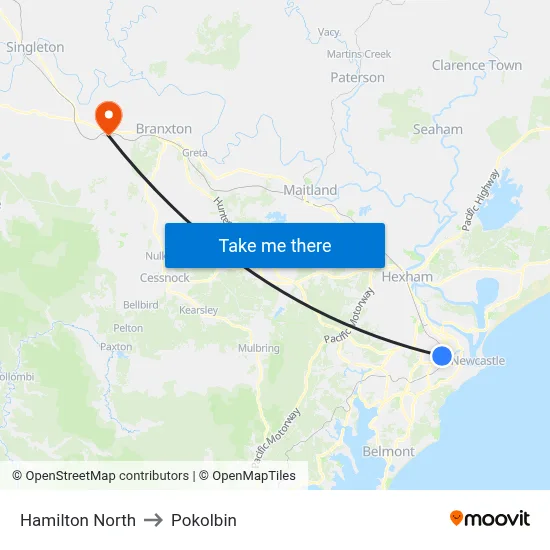 Hamilton North to Pokolbin map