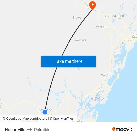 Hobartville to Pokolbin map