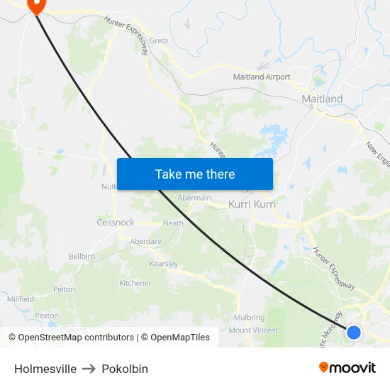 Holmesville to Pokolbin map