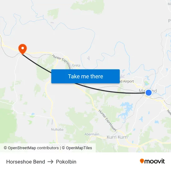 Horseshoe Bend to Pokolbin map