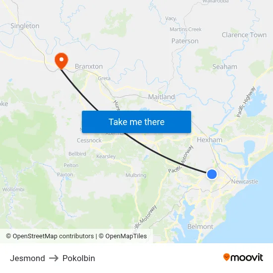 Jesmond to Pokolbin map