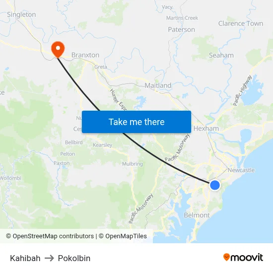 Kahibah to Pokolbin map