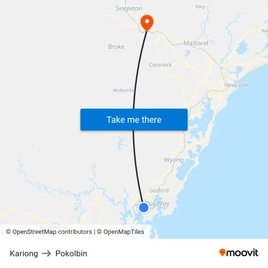 Kariong to Pokolbin map