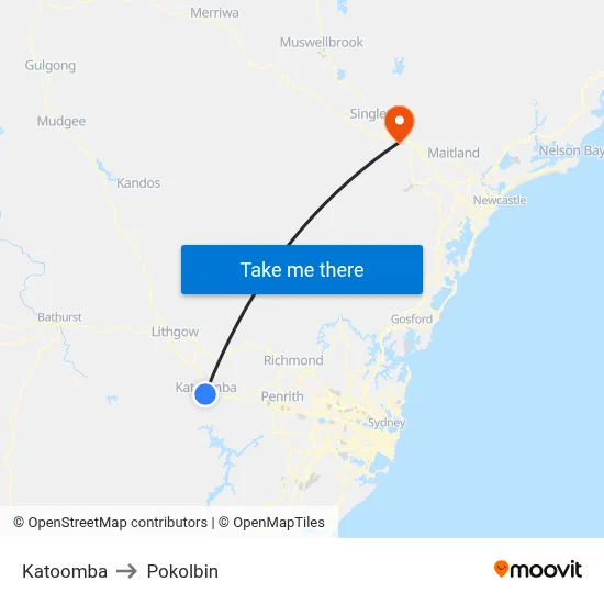 Katoomba to Pokolbin map