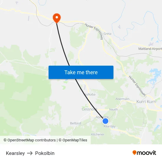 Kearsley to Pokolbin map