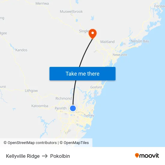 Kellyville Ridge to Pokolbin map