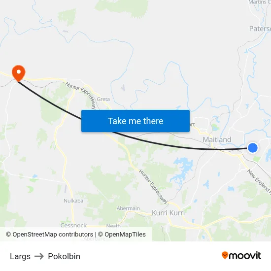 Largs to Pokolbin map
