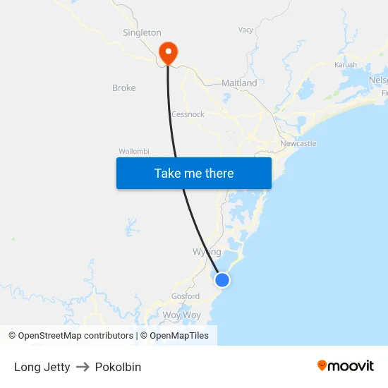 Long Jetty to Pokolbin map