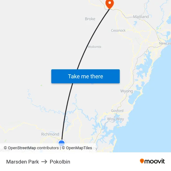 Marsden Park to Pokolbin map