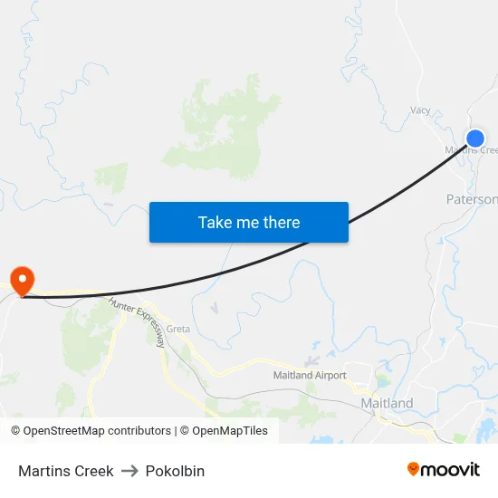 Martins Creek to Pokolbin map