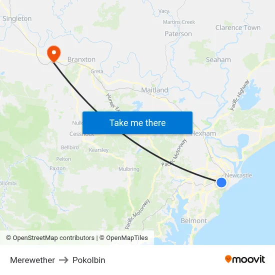 Merewether to Pokolbin map