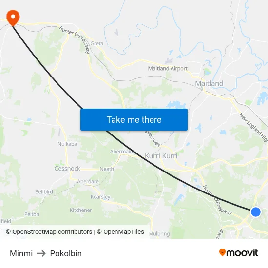 Minmi to Pokolbin map