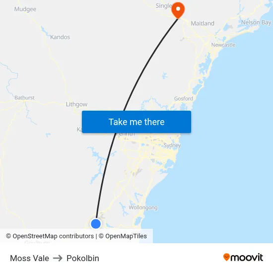 Moss Vale to Pokolbin map