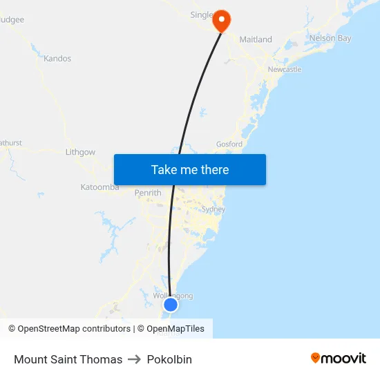 Mount Saint Thomas to Pokolbin map