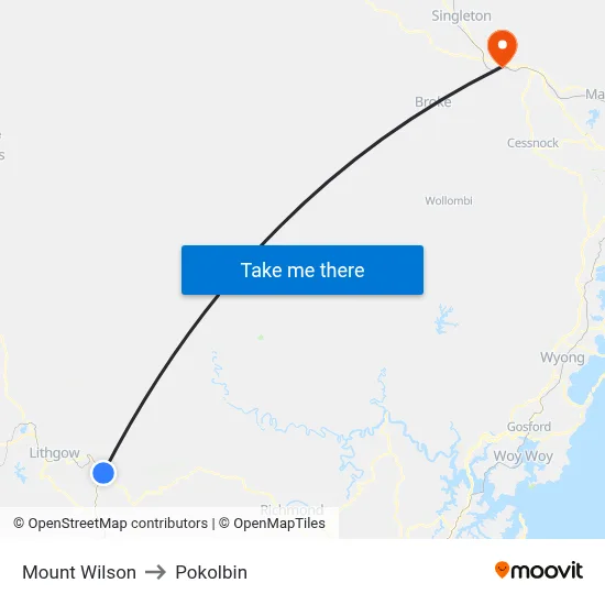 Mount Wilson to Pokolbin map