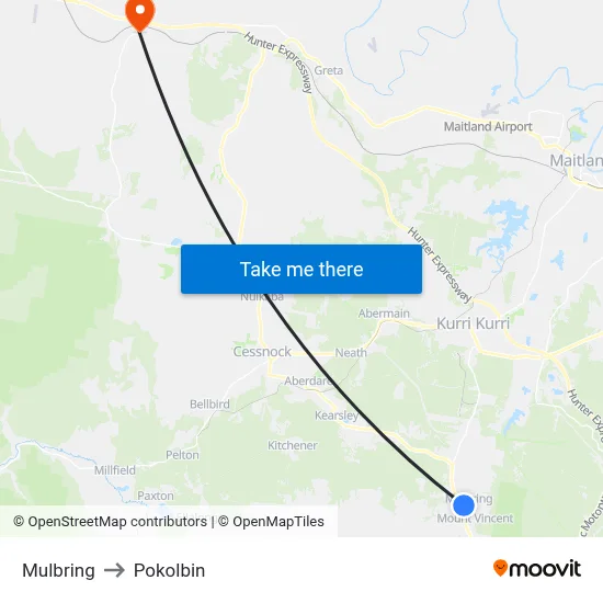 Mulbring to Pokolbin map
