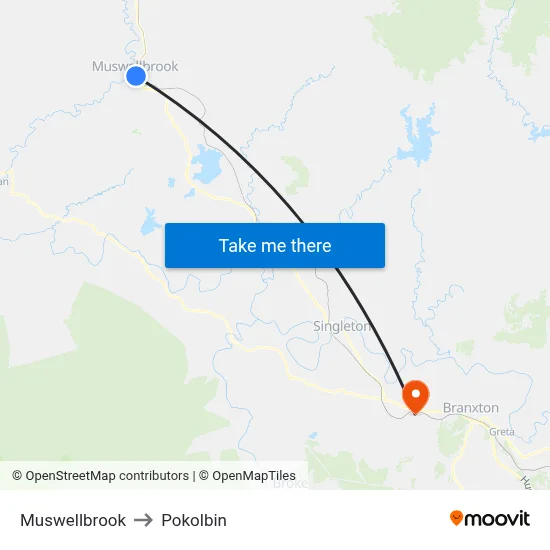 Muswellbrook to Pokolbin map