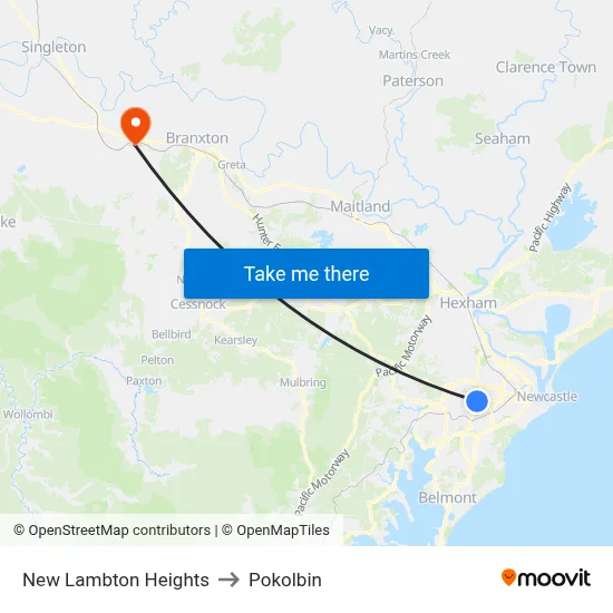 New Lambton Heights to Pokolbin map