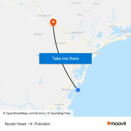 Norah Head to Pokolbin map