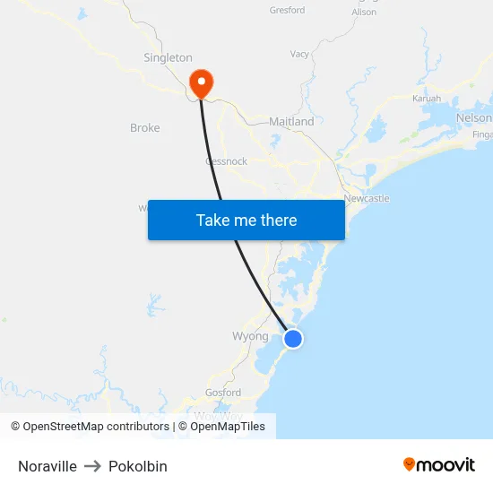 Noraville to Pokolbin map