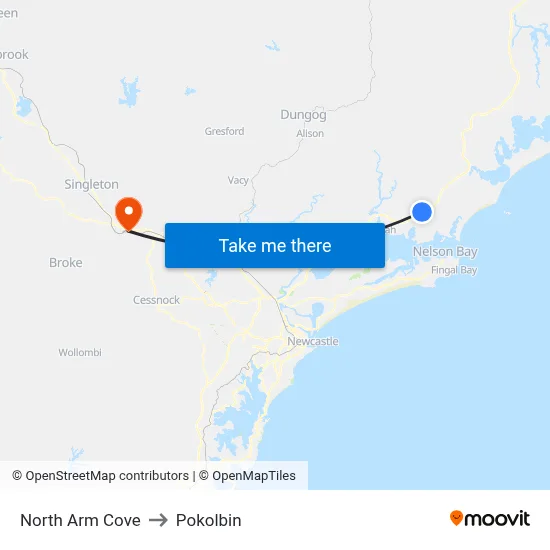 North Arm Cove to Pokolbin map