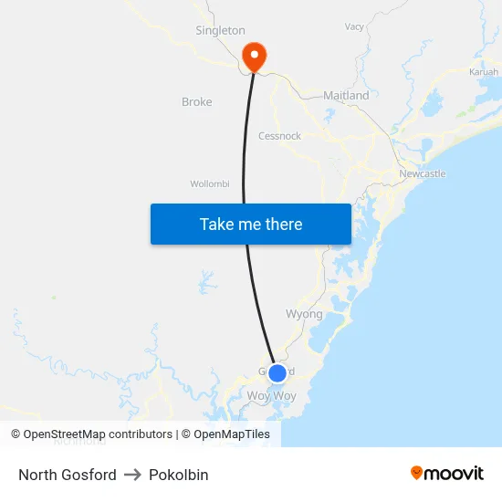 North Gosford to Pokolbin map