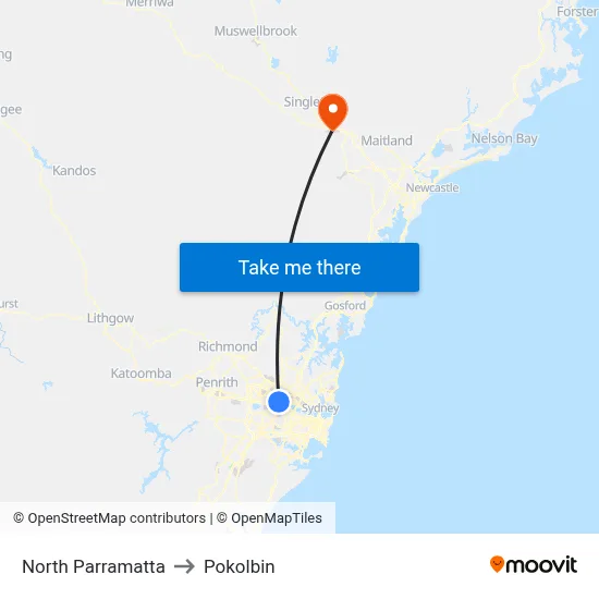 North Parramatta to Pokolbin map