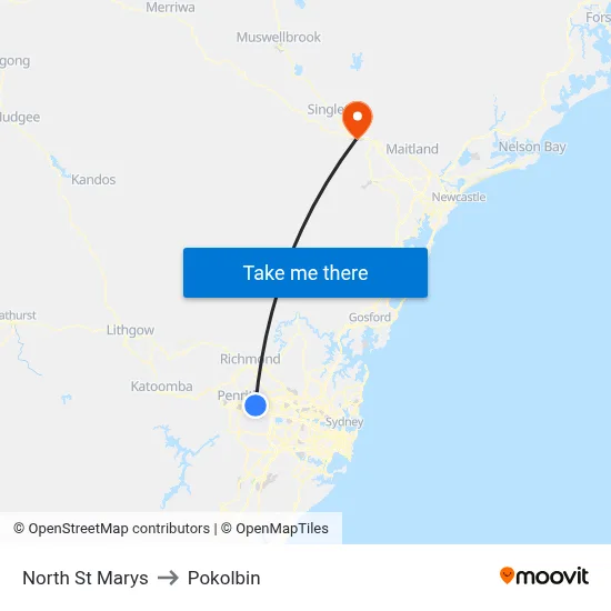 North St Marys to Pokolbin map