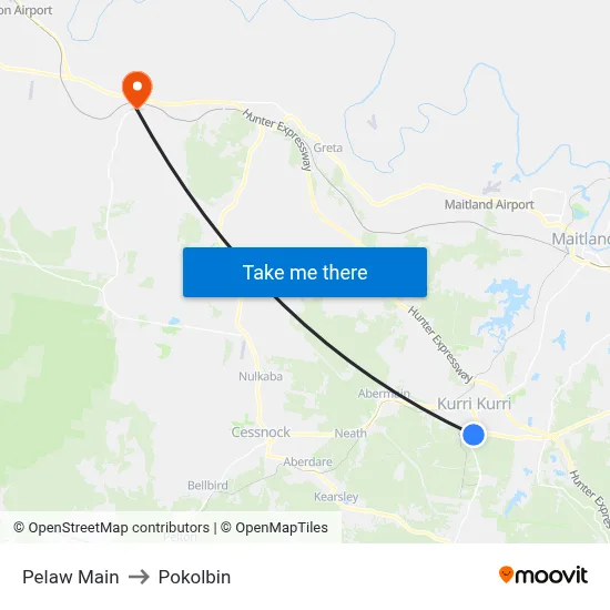 Pelaw Main to Pokolbin map