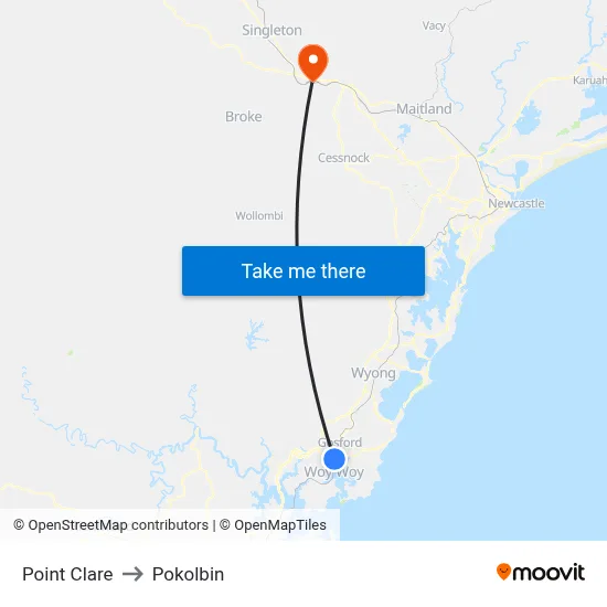 Point Clare to Pokolbin map