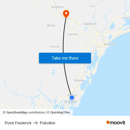 Point Frederick to Pokolbin map