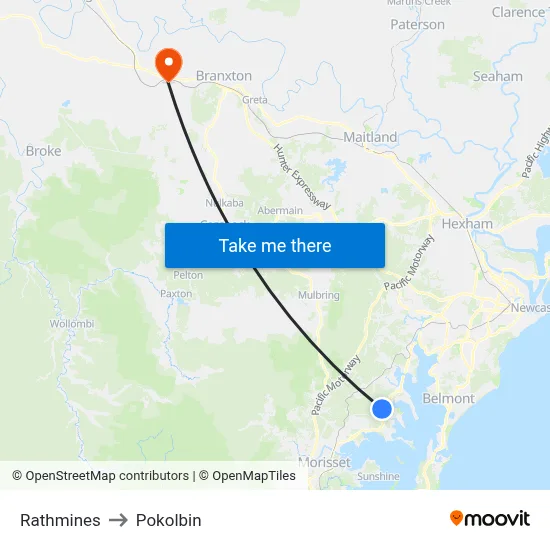 Rathmines to Pokolbin map