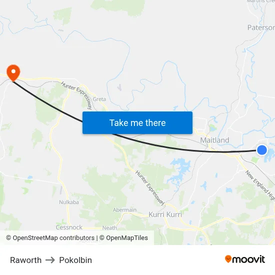 Raworth to Pokolbin map