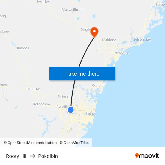 Rooty Hill to Pokolbin map