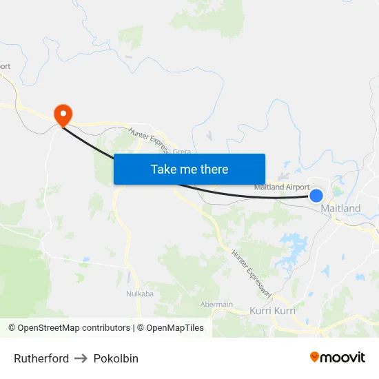 Rutherford to Pokolbin map