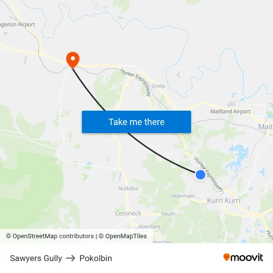 Sawyers Gully to Pokolbin map