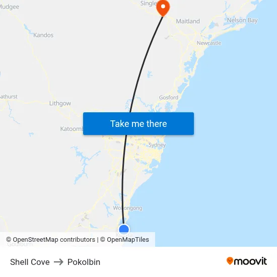 Shell Cove to Pokolbin map