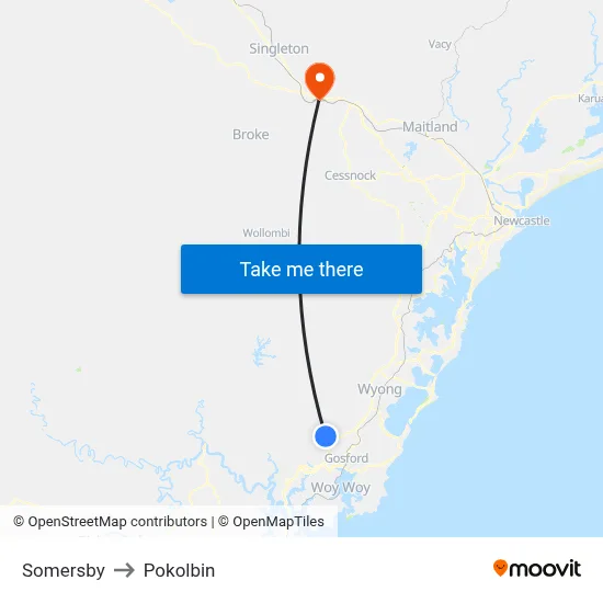 Somersby to Pokolbin map