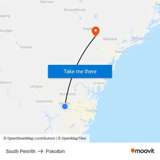 South Penrith to Pokolbin map