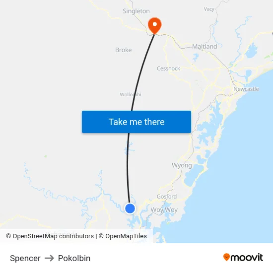 Spencer to Pokolbin map