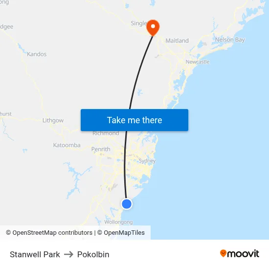 Stanwell Park to Pokolbin map