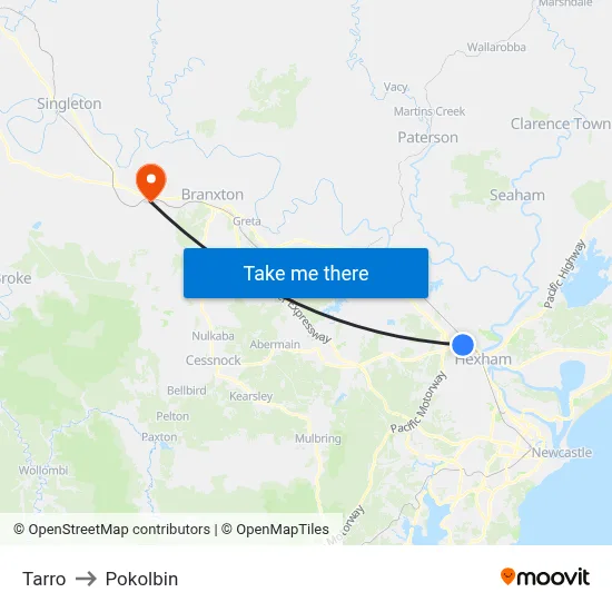 Tarro to Pokolbin map