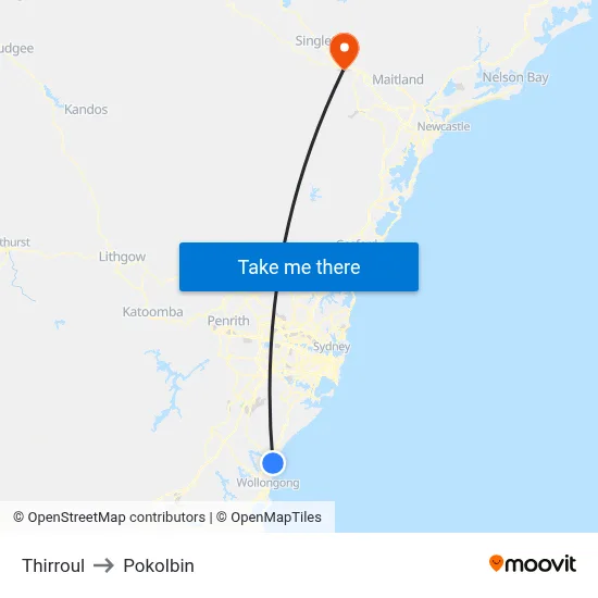 Thirroul to Pokolbin map