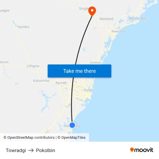 Towradgi to Pokolbin map
