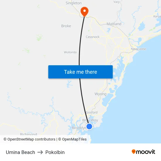 Umina Beach to Pokolbin map