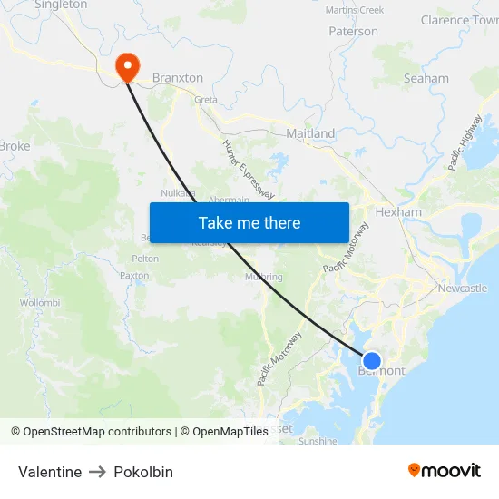 Valentine to Pokolbin map