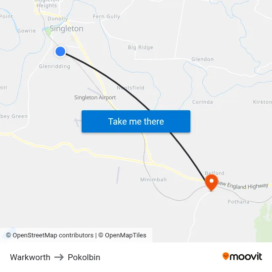 Warkworth to Pokolbin map