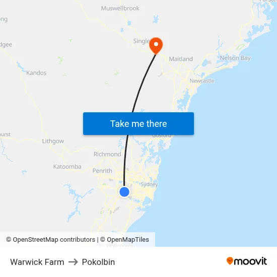 Warwick Farm to Pokolbin map