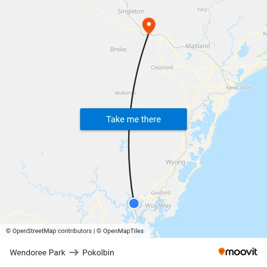 Wendoree Park to Pokolbin map