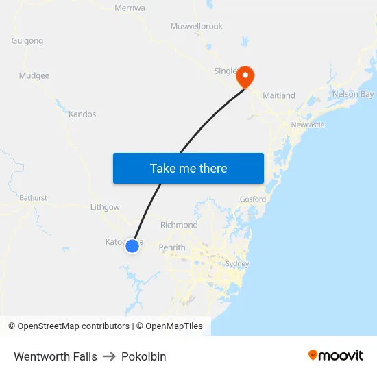 Wentworth Falls to Pokolbin map
